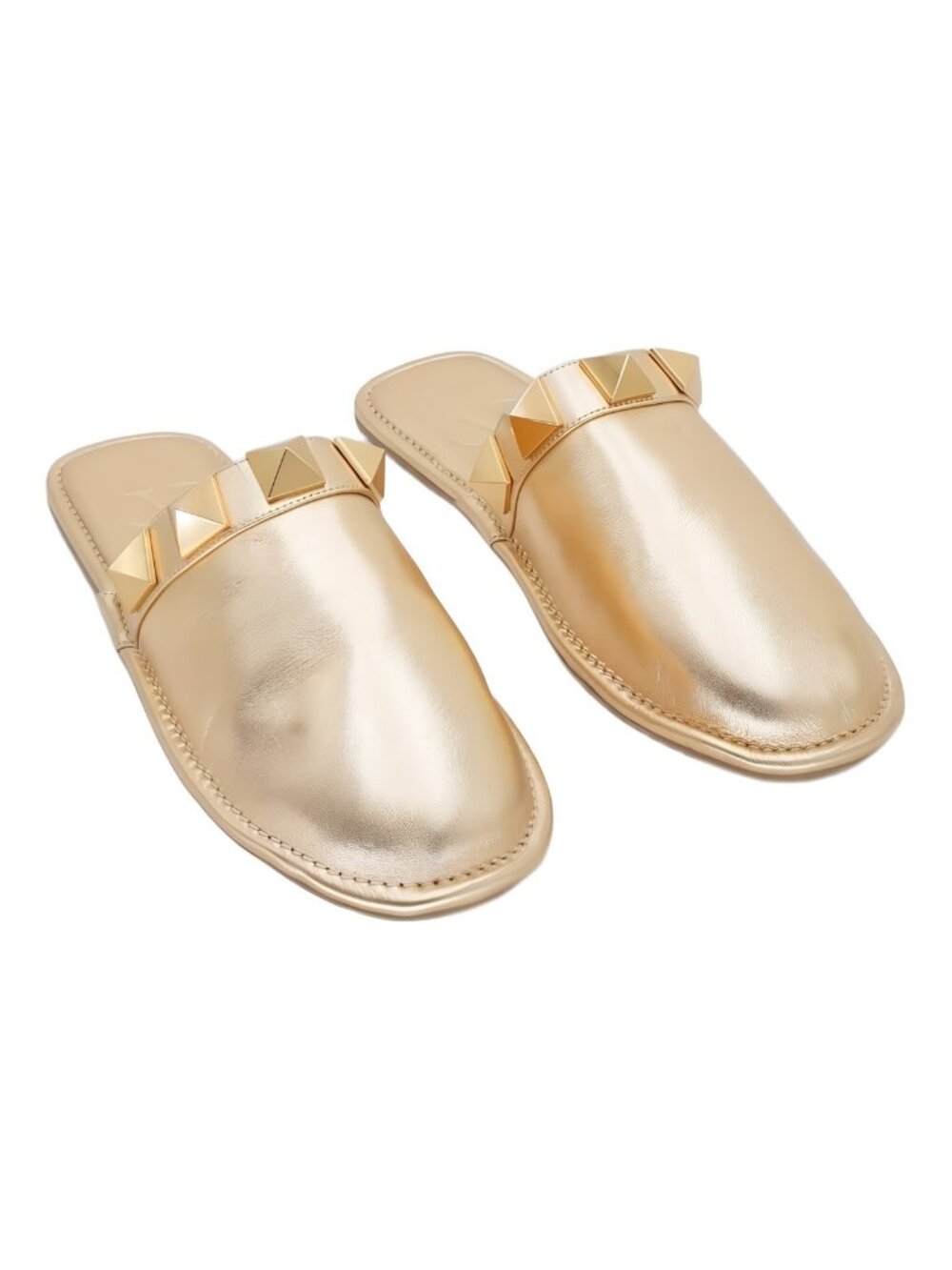 Valentino Garavani Roman Stud Metallic Gold Mules Slide Slippers Sz 6.5M